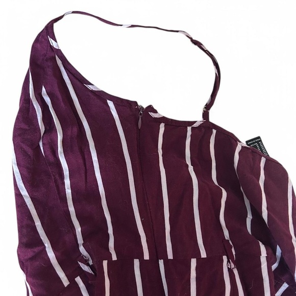 Forever 21 Size M Wide Leg Jumpsuit | Burgundy & White Stripes | 100% Rayon | - Picture 5 of 7